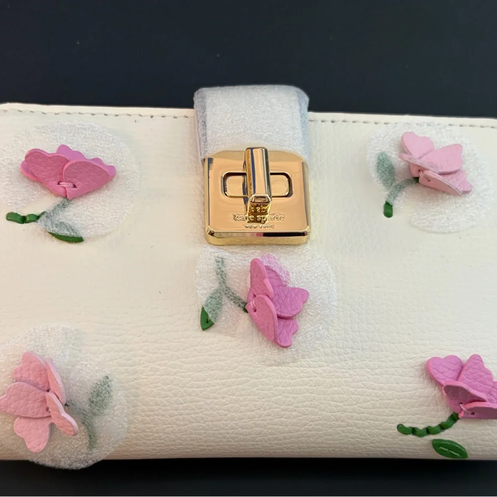 🌸 Kate Spade Phoebe Floral Applique Turnlock Medium Wallet - Picture 5 of 13